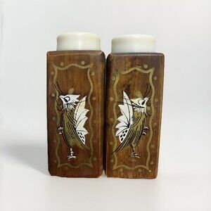 Salt And Pepper Shakers Mid Century Modern Bird Rooster Handpainted Japan Wood